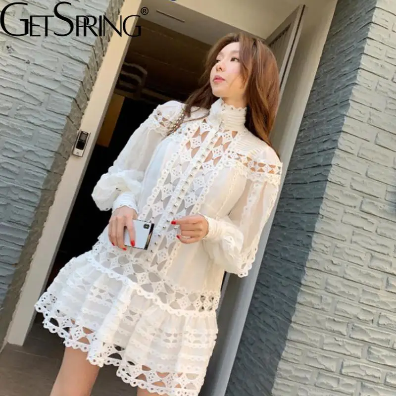

Getspring Women Dress Fashion Lantern Sleeve Vintage Hollow Out Lace Dress Party Dress New 2022 Spring Summer Wholesale Dropship