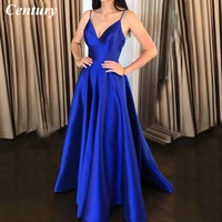 century simple prom gowns royal blue evening dresses a line satin evening spaghetti straps prom dresses formal gowns party long