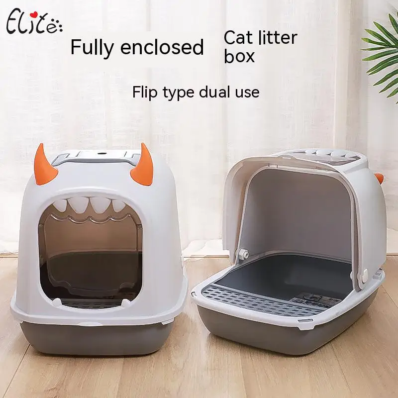 Small Monster Litter Box Clamshell Type Cat Toilet Large Space Splash Proof Odor Proof, Tasteless, Pet Fully Enclosed Litter Box