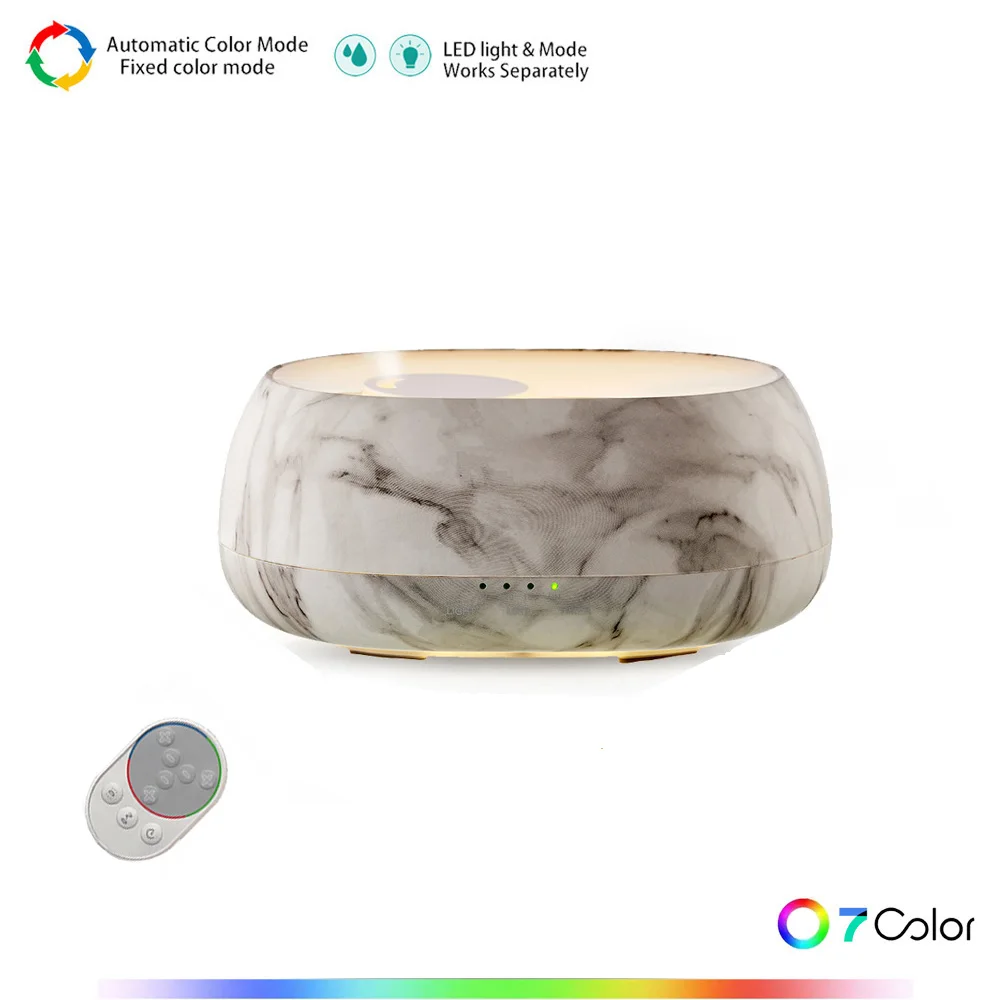 

Remote Control 500ml Electric Air Humidifier Essential Oil Diffuser Cold Fog Sprayer Colorful Night Lights White Wood Grain
