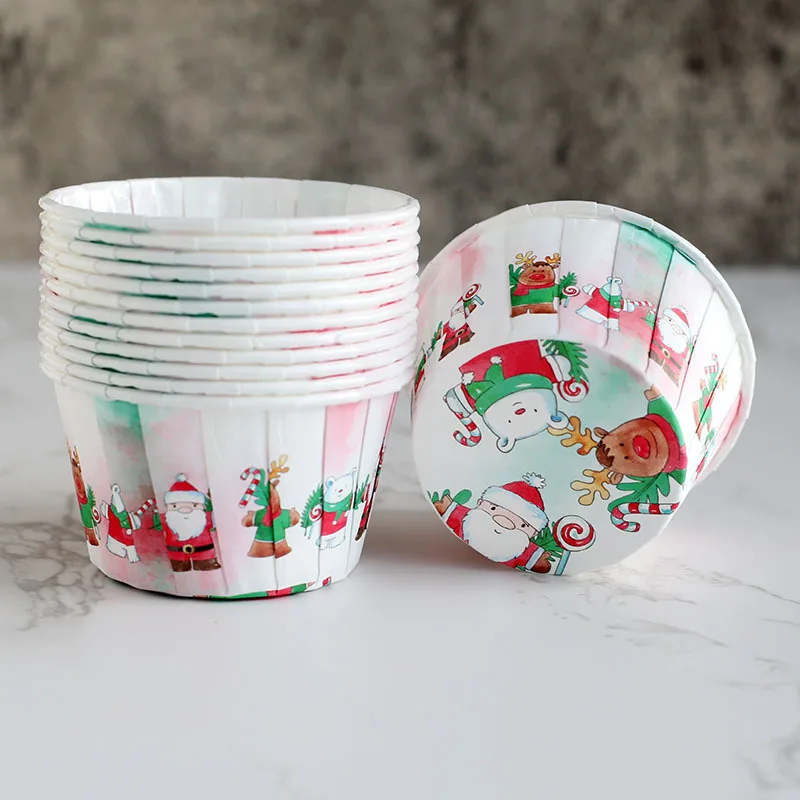

Merry Christmas Rolled Cake Muffin Cup Snowman Santa Claus High Temperature Paper Holder Christmas Decor For Home Xmas Ornaments