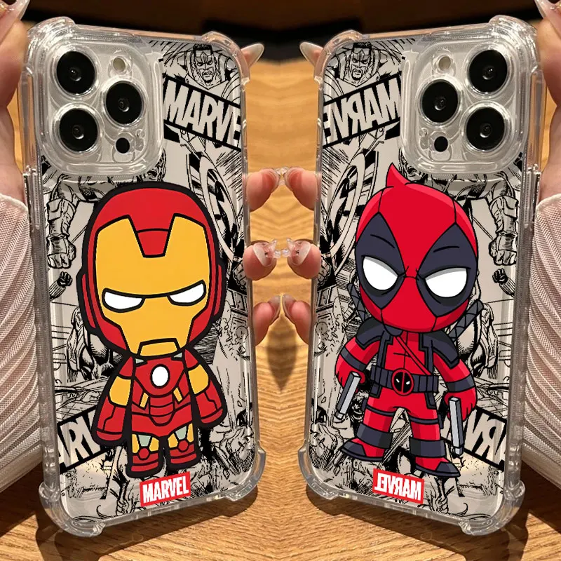 Фото Прозрачный противоударный чехол Marvel Ironman Deadpool для iPhone 17, 16, 15, 14, 13, 12, 11 Pro Max, 16e, 17e, Air, 13, 15 Plus, XS, XR, 7 №1