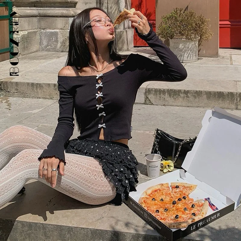 BoozRey Новинка осени 2024 дизайнерский топ с вырезом лодочкой и бантом однотонный