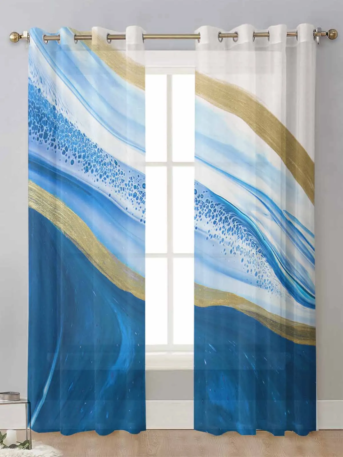 

Blue Gradient Marbling Watercolor Sheer Curtains For Living Room Window Voile Tulle Curtain Cortinas Drapes Home Decor