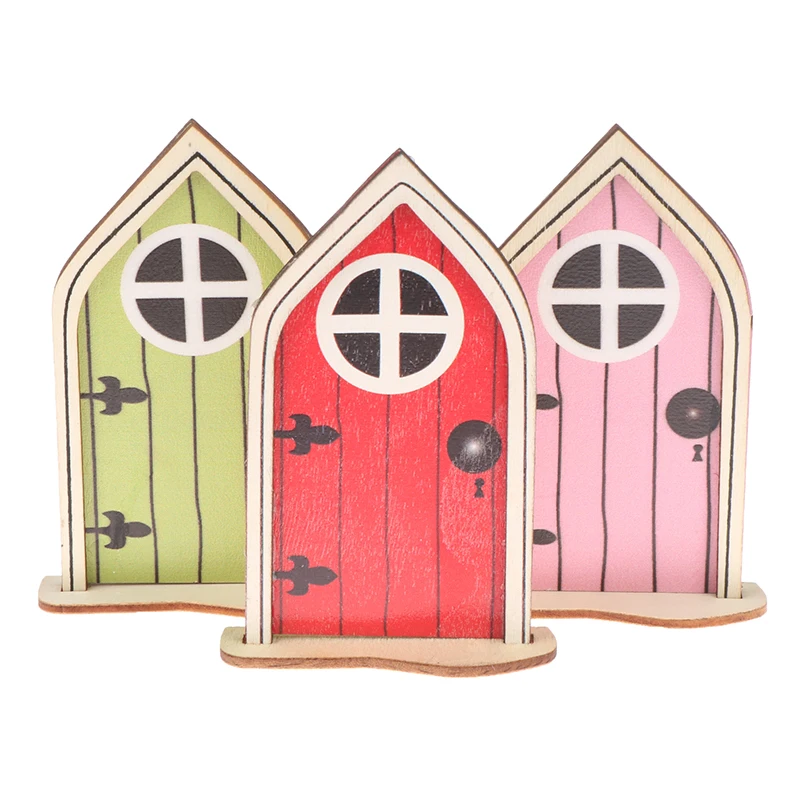 

1PC 1/12 Dollhouse Miniature Elf Door Fairy Door w/Base Colorful Garden Stereoscopic Door Model Furniture Doll House Park Decor