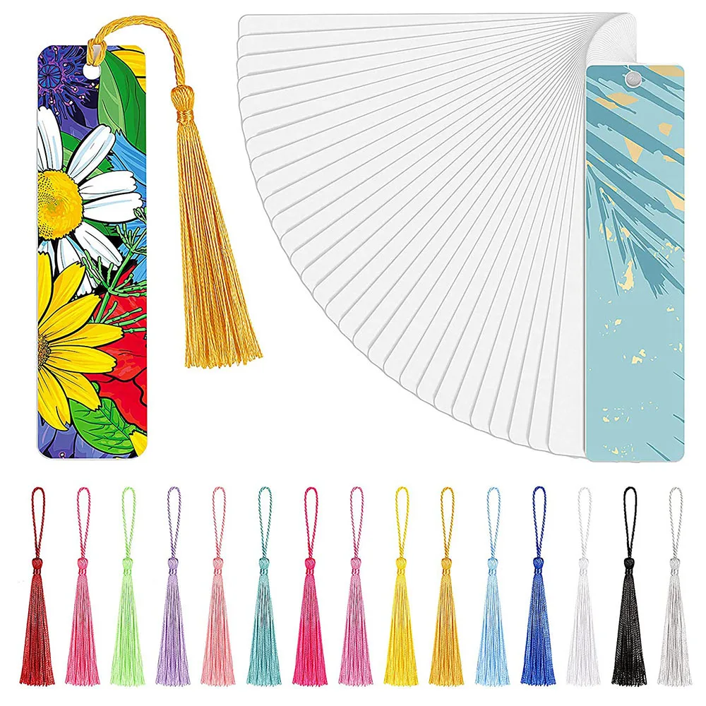 

20Pcs Sublimation Blank Bookmark Heat Transfer DIY Bookmark Sublimation Bookmarks with Hole and Colorful Tassels for DIY Craft