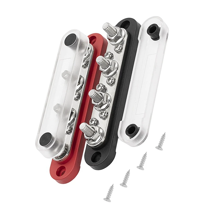 

Car Terminal Block Bus Bar 48V 150A Power Distribution Block M8 Terminal Bus For Automotive Boat Solar System, Black&Red