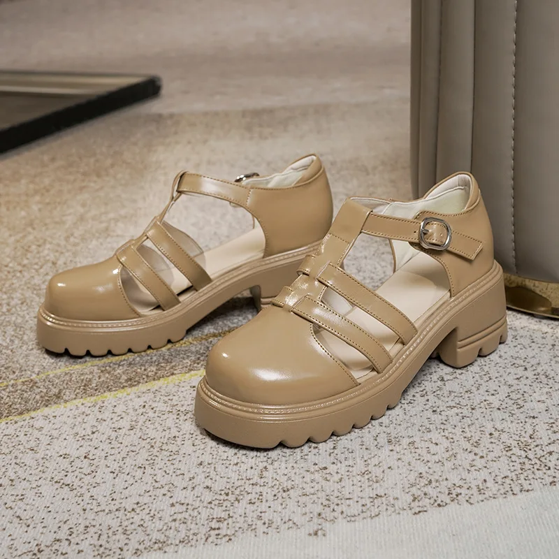 CICIYANG Women Sandals Genuine leather 2023 Summer New British Style Retro Women Sandals Woven Closed Thick Bottom Roman Sandals