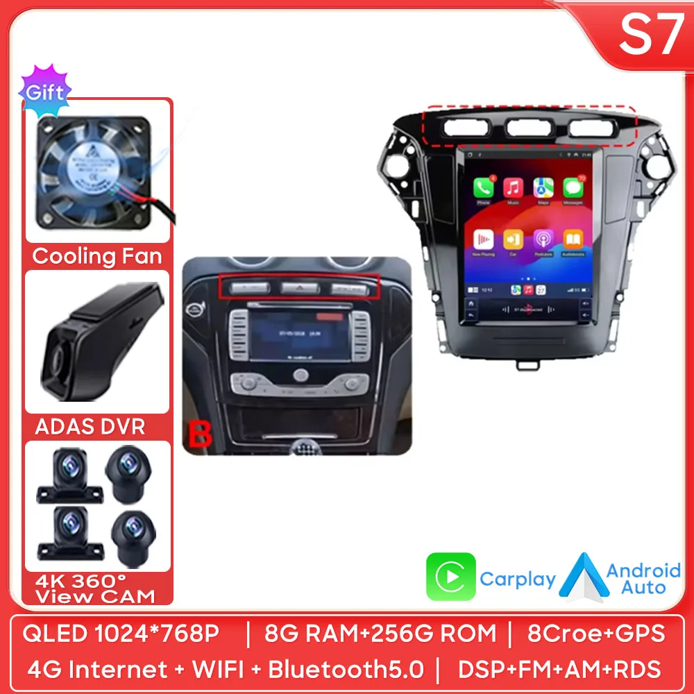 

Android 14 для Ford Mondeo MK4 2011-2013, навигация, автомагнитола, мультимедийный плеер, DVD GPS, 9,7 дюйма, Carplay 4G WiFi, без 2din