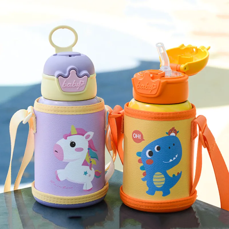 Mug With Straw Stainless Steel Cartoon Vacuum Flask With Bag