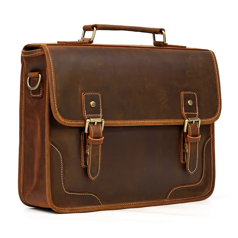 New Designer Leather Laptop Briefcase Genuine Leather Men's Computer Bag Working Handbags Tote Bag for Man Male 14 Inch