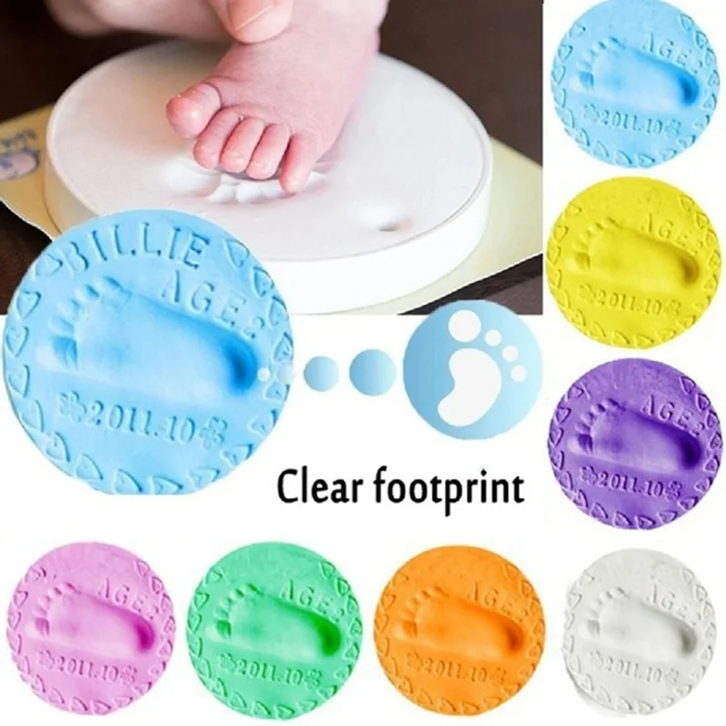Baby Footprint Clay Baby DIY Hand Print Footprint Imprint Baby Care Non-toxic Clay Kit Casting Parent-child Hand Ink Pad Toys