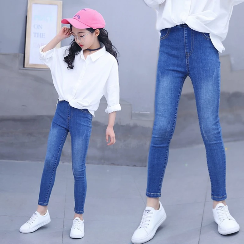

New Spring Summer Teenager Girls Jeans Children Fashion Straight Pencil Pants 5 6 7 8 9 10 11 12 13 14 Years Baby Trousers Kids