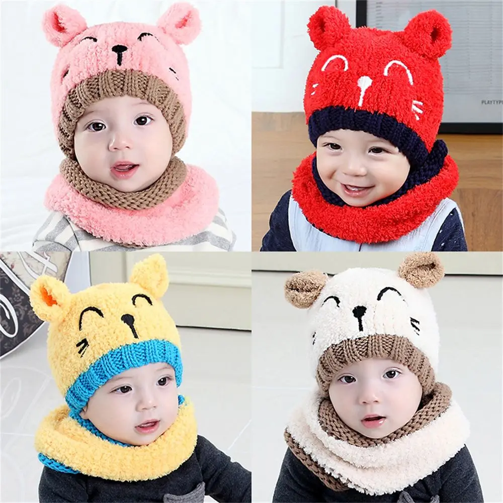 

Cute Ski Hats Earflap Toddler Baby Children's Scarf Cat Knit Cap Kids Beanie Hat Scarf Neck Warmer