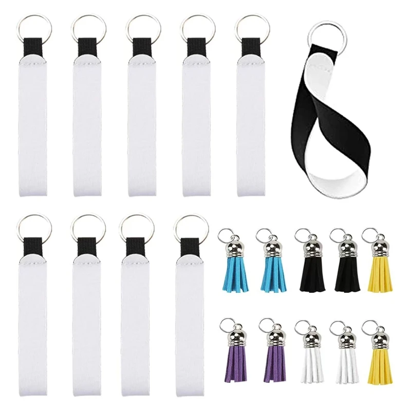 

30 Pcs Dye Sublimation Blank Diving Material Keychains Set White Wrist Straps