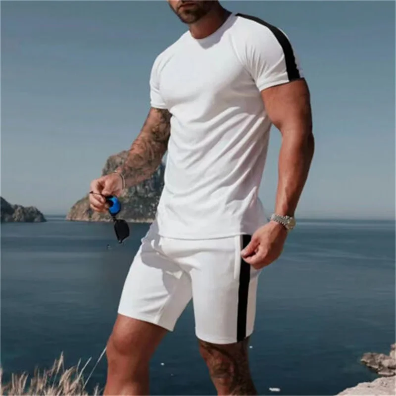 Summer Men's T-shirt Suit Solid Color Simple Casual Sweatshirt A Set Of Short-Sleeved Shorts Two Pieces Of Street Wear Clothes