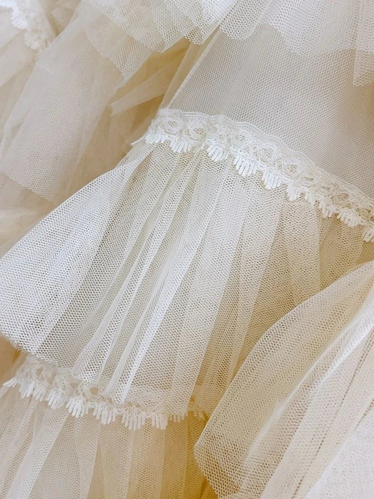 LANMREM сетчатая юбка с волнами многослойные кружевные лоскутные пышные юбки