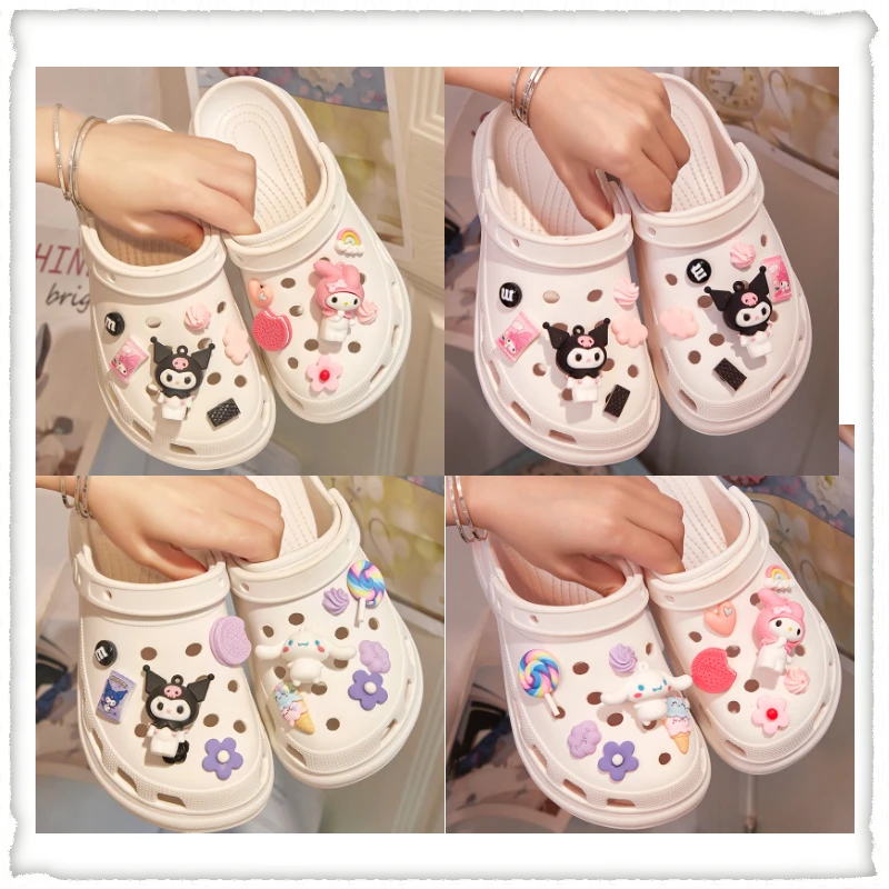 

10pcs/set Sanrio Accessories Shoe Charms Buckle Anime Kuromi Cinnamoroll Hello Kitty Melody Cartoon DIY Combiation Girl Gift