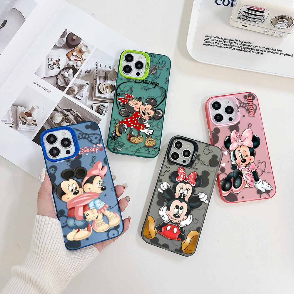 

Cute Mickey Minnie Disney Pink Phone Case for XiaoMi Mi 11 Lite 12T POCO X3 GT NFC F4 X5 5G Creative Border Hard TPU PC Cover