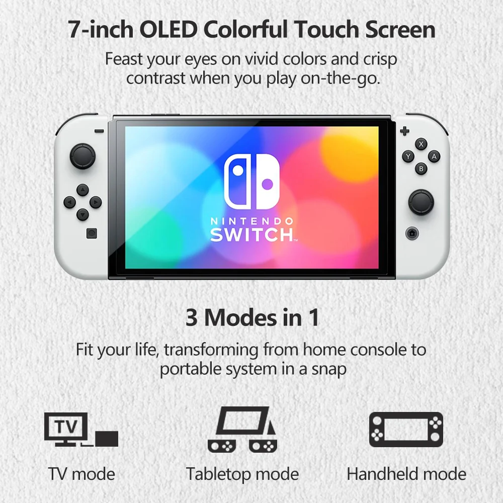 Nintendo Switch OLED Unlocked Game Console White Neon Blue and Red Joy Con EU Plug Optional with 7 Inch OLED Touch Screen 64GB
