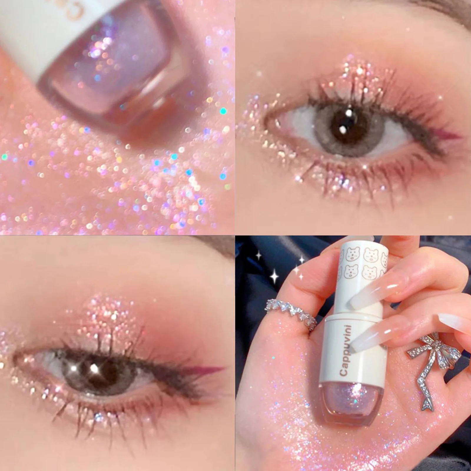 

6 Colors Bling Glitter Liquid Eyeshadow Highlighter Waterproof Pearlescent Shiny Eye Shadow Sequins Lying Silkworm Makeup Tools