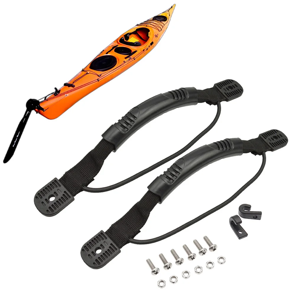 

Boat Side Mount Carry Handle Black Kayak Canoe Boat Accessories Screws+ Nuts+ Hooks With Bungee Cord 2PCS Hot Sale