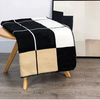 luxury plaid cashmere blanket with h on it fleece knitted nap throw blanket and pillow cases bed cover decorative h pillow cover