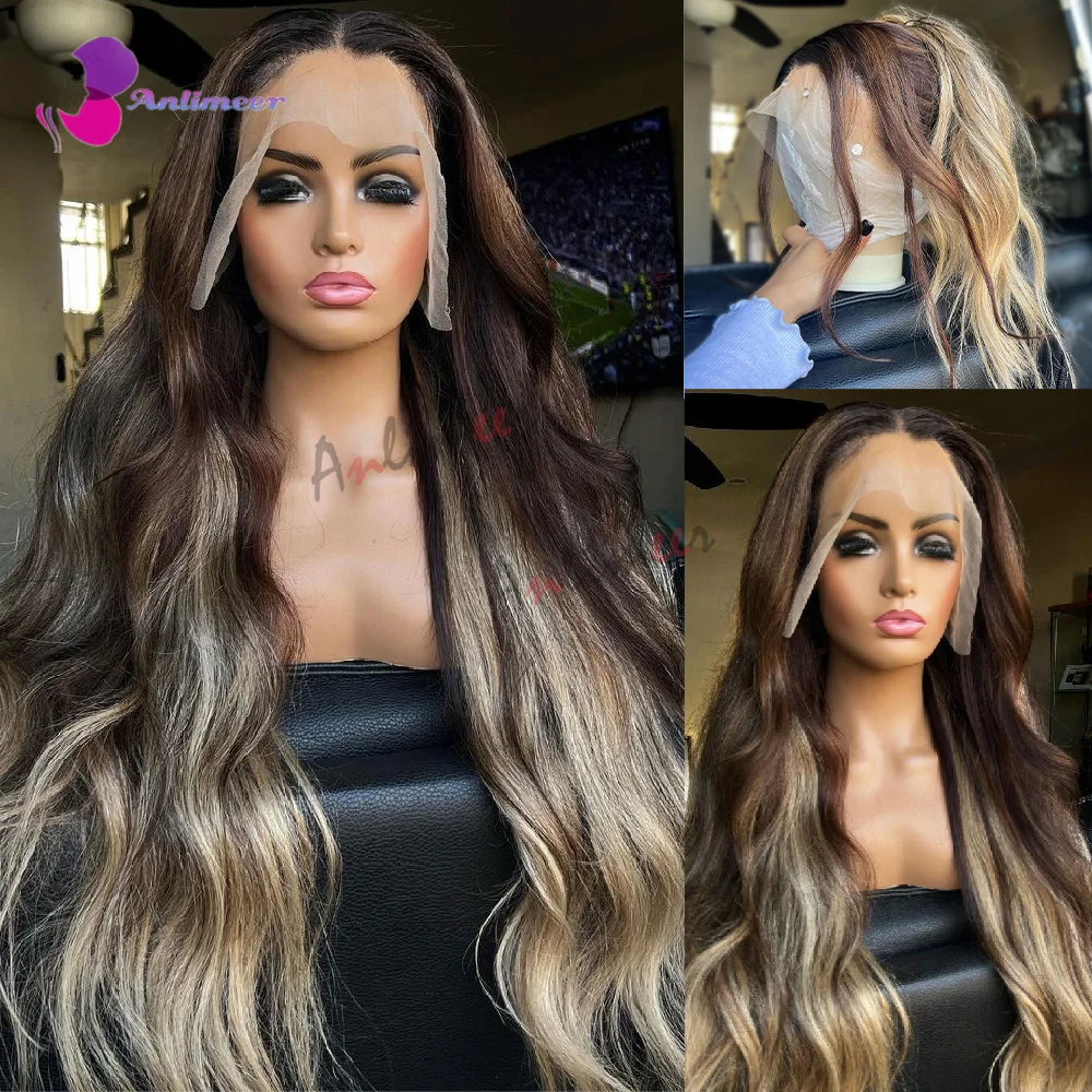 

Парик с черными корнями Омбре, оттенованная медовая блондинка, натуральные волнистые волосы, фронтальные парики на сетке 13x 6, человеческие ...