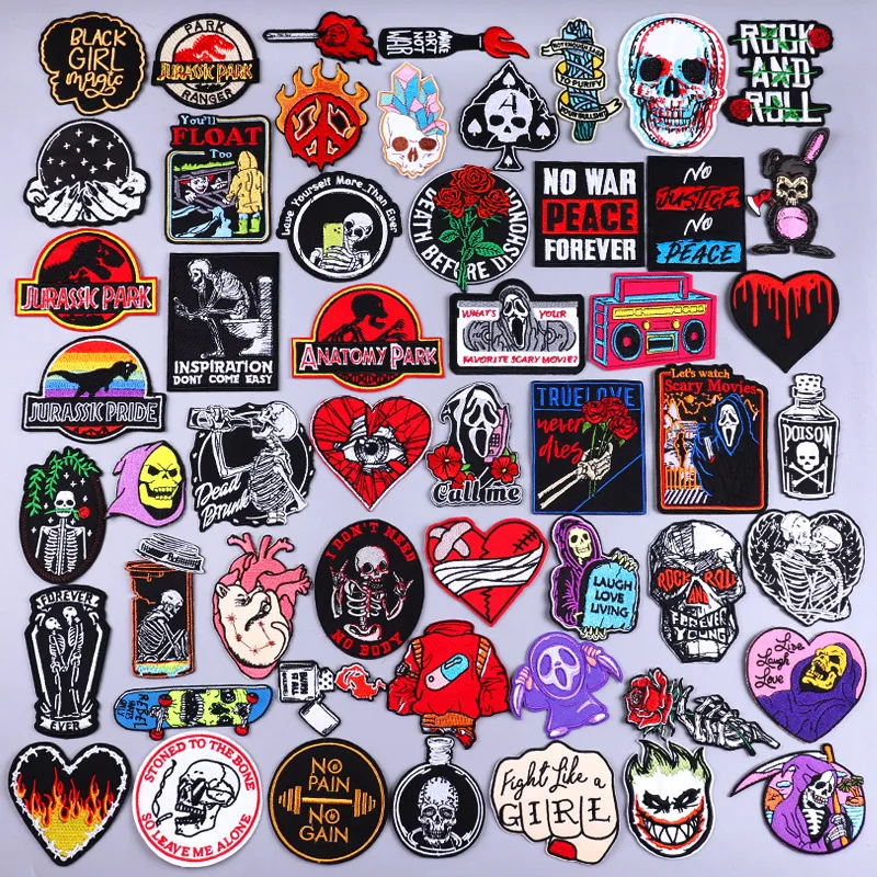 

Ghost Skeleton Patch Embroidered Patches for Clothing Punk Patch Rose Skull Badges DIY Iron on Patches Stickers On Clothes