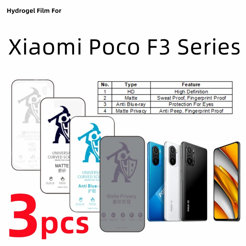 

Гидрогелевая пленка для Xiaomi Poco F3, 3 шт., матовая защитная пленка для экрана Poco F3 GT, Уход за глазами Blueray, антишпионская матовая защитная пленка