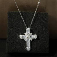2022 new cross pendant necklace for women s925 sterling silver white zircon diamond crystal cute bridal wedding gift jewelry
