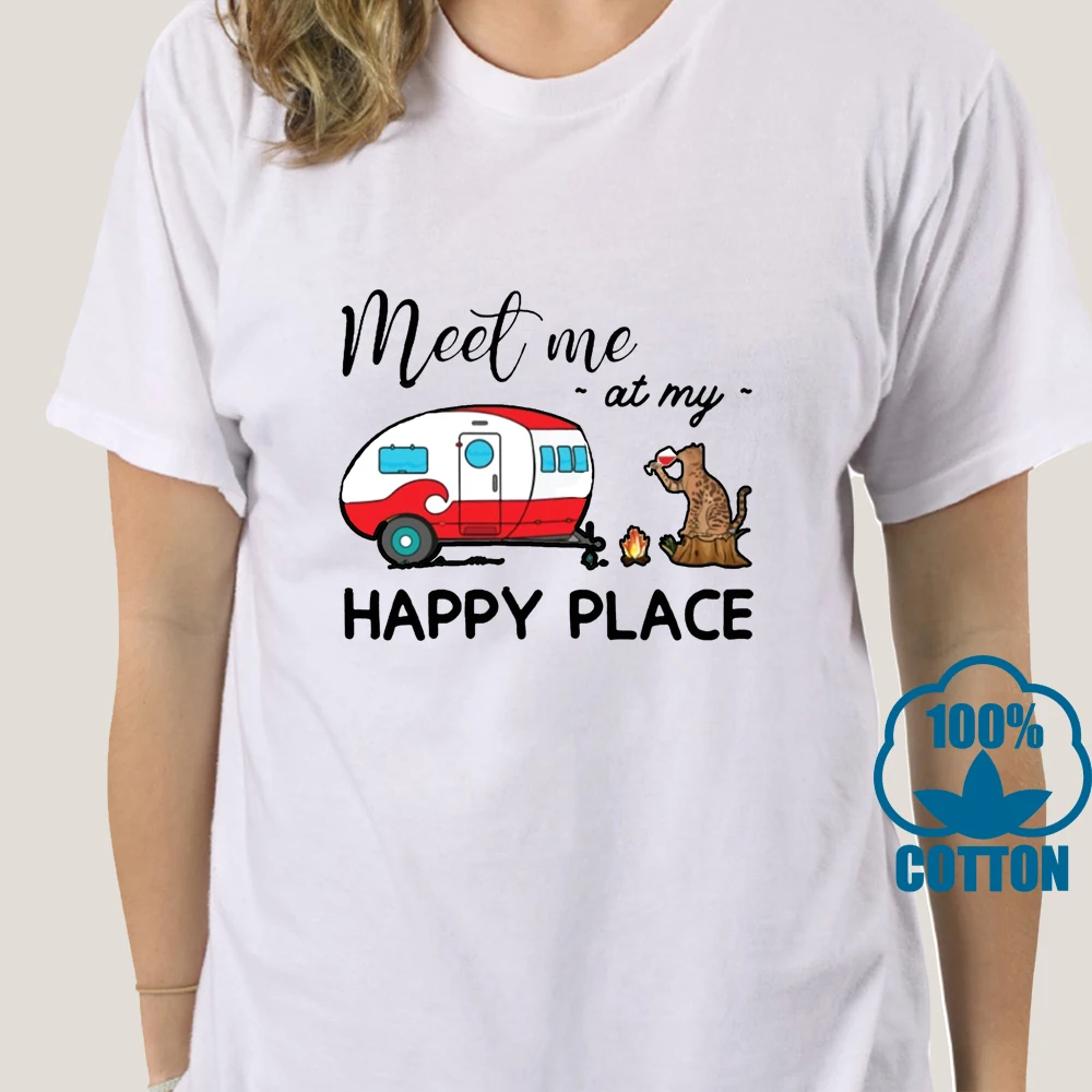 Забавная Мужская футболка 1541D модная с надписью Meet Me At My Happy Place Женская для