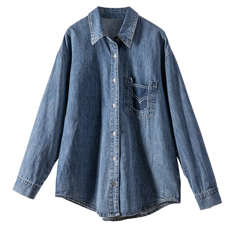 

Fashion 98% Cotton Denim Shirt Women Blusas Mujer Spring/Summer Casual Shirts Single Breasted Womens Tops