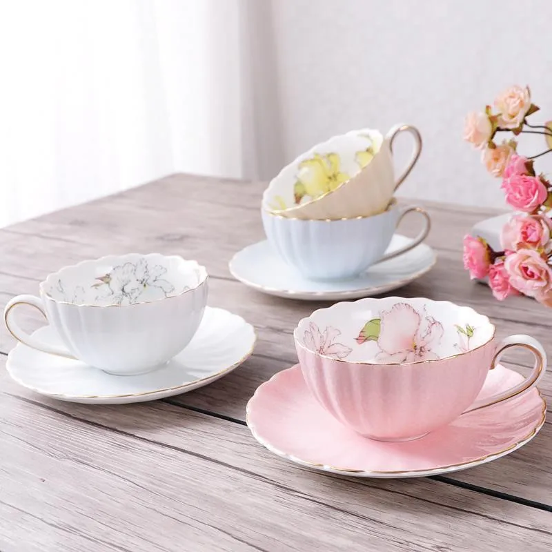 

200ML Pink Porcelain Tea Cup and Saucer Set English Afternoon Tea One Set Breakfast Milk Cup Coffeeware Coffee Mug Cup Ceramic