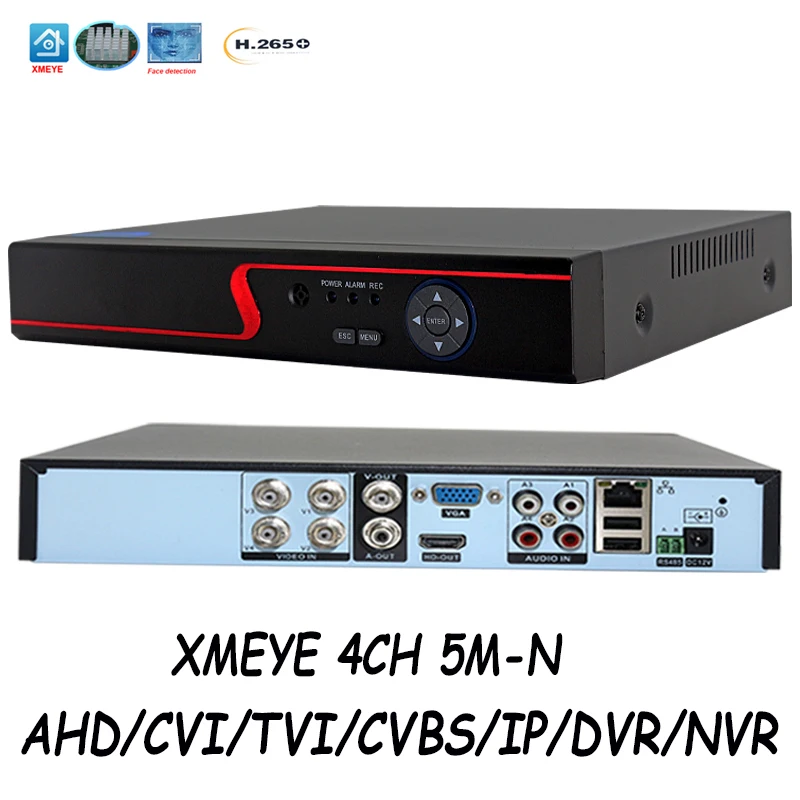 

IP DVR XMEYE 4-канальный H.265 4CH 5M-N 4MP 1080P NVR система видеонаблюдения 6 в 1 AHD TVI CVI гибридный видеорегистратор для CCTV