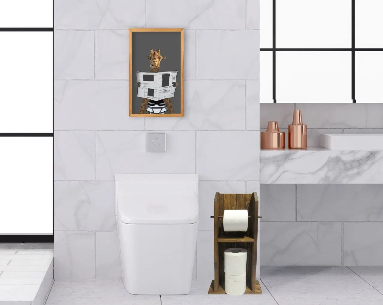 

BK Home Natural Solid Wood Toilet Roll Holder and Decorative Retro Wood Table Seti-12