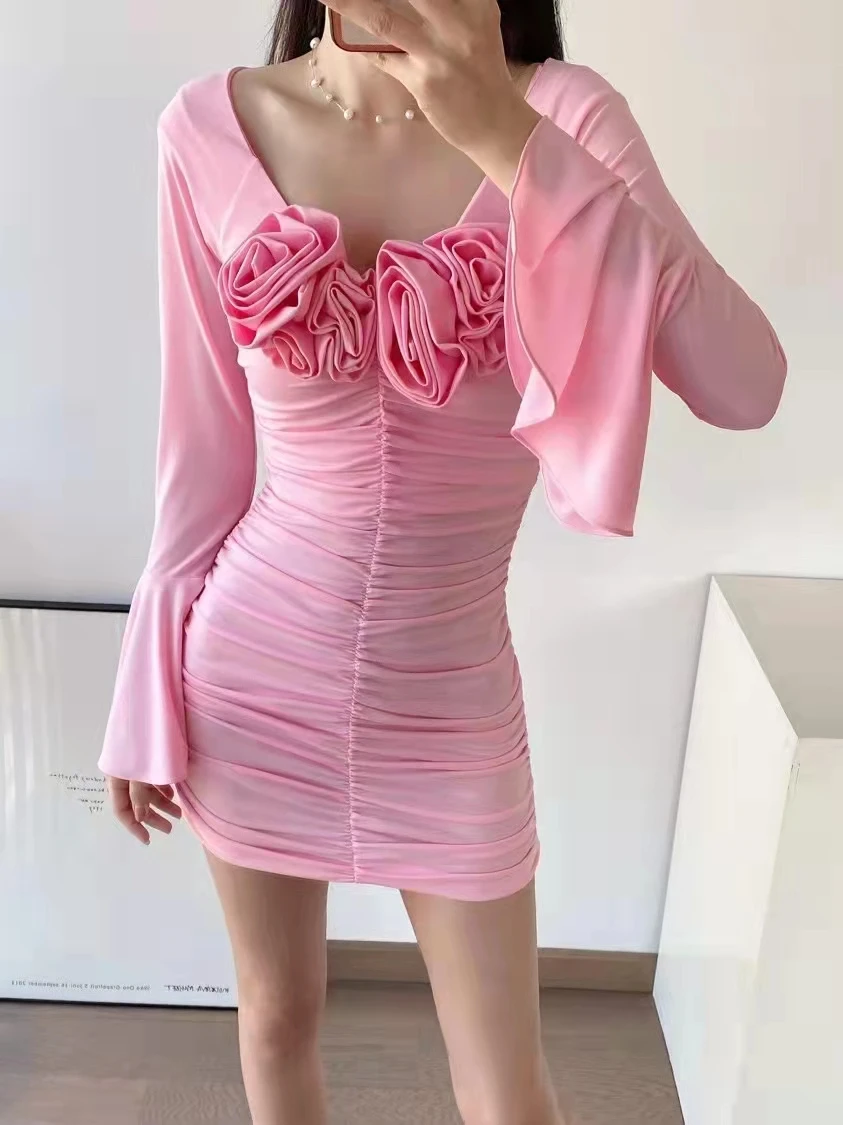 

2023 New fashion good quality runway beach holiday style handmade flower off-shoulder dress