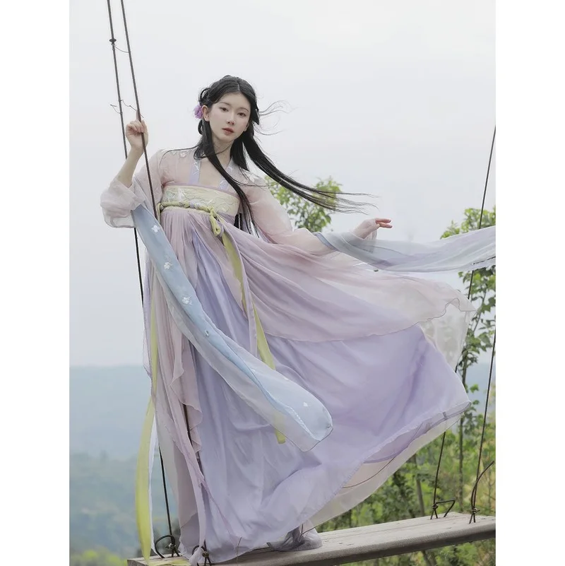 Женское платье Hanfu с фиолетовой вышивкой, летние китайские традиционные костюмы принцессы, карнавальные костюмы JieZiJi Tang Dynasty