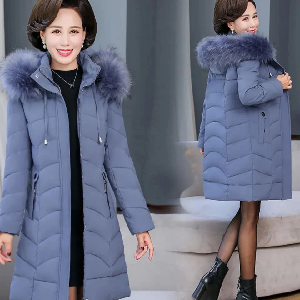 Down Cotton Coat Womens 2022 Winter New Large Size Thick Hooded Fur Collar Padded Jacket Women Fashion Versatile Casual Parkas