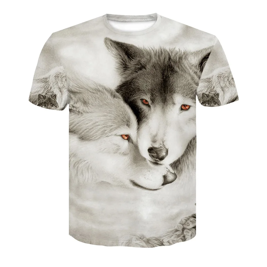 

Hot selling Wolf print men's T-shirt summer leisure cross-border e-commerce short-sleeve street fashion round collar