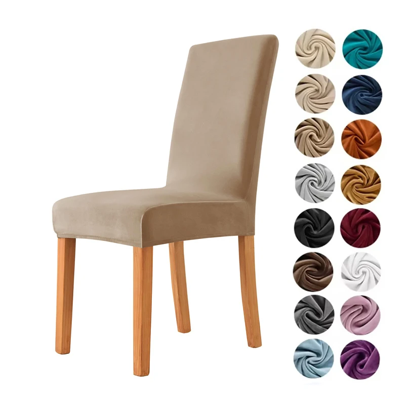 

1/2/4/6pcs Velvet Solid Color Chair Cover Stretch Dining Room Chairs Slipcover Elastic Chair Protector Cover for Kitchen Banquet