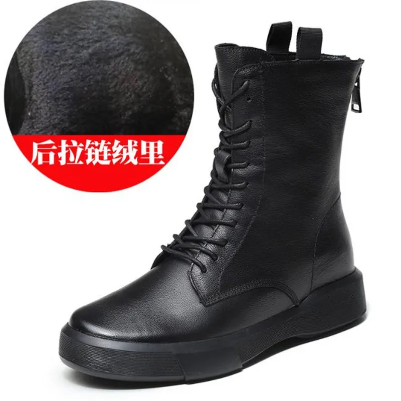 

Genuine Leather Women Martin Boots Autumn Retro Booties Ladies Winter Shoes Back Zipper Fashion Motorcycle Casual Boots