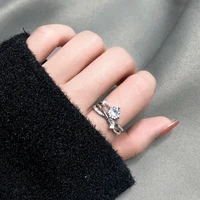 luxury cross x shape women engagement open ring shine zircon stone silver color elegant simple jewelry ring hot sale