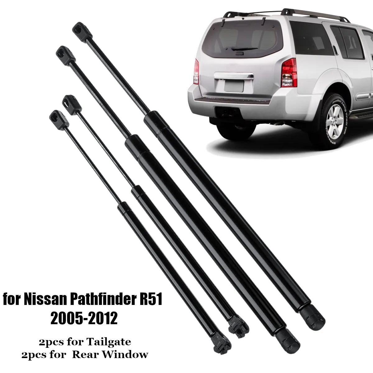 

4pcs Car Rear Window+Tailgate Boot Gas Struts Support For Nissan Pathfinder R51 2005-2012