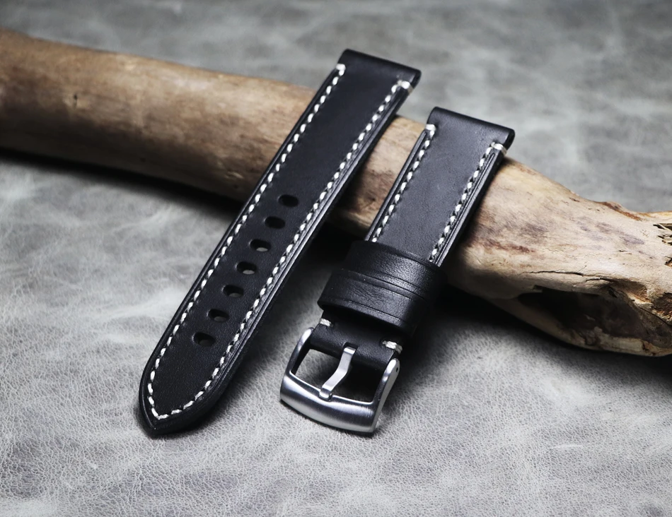 

New 23mm watchbands Handmade vintage black Genuine leather watch strap watch accessories watch Upscale Business thick bracelet