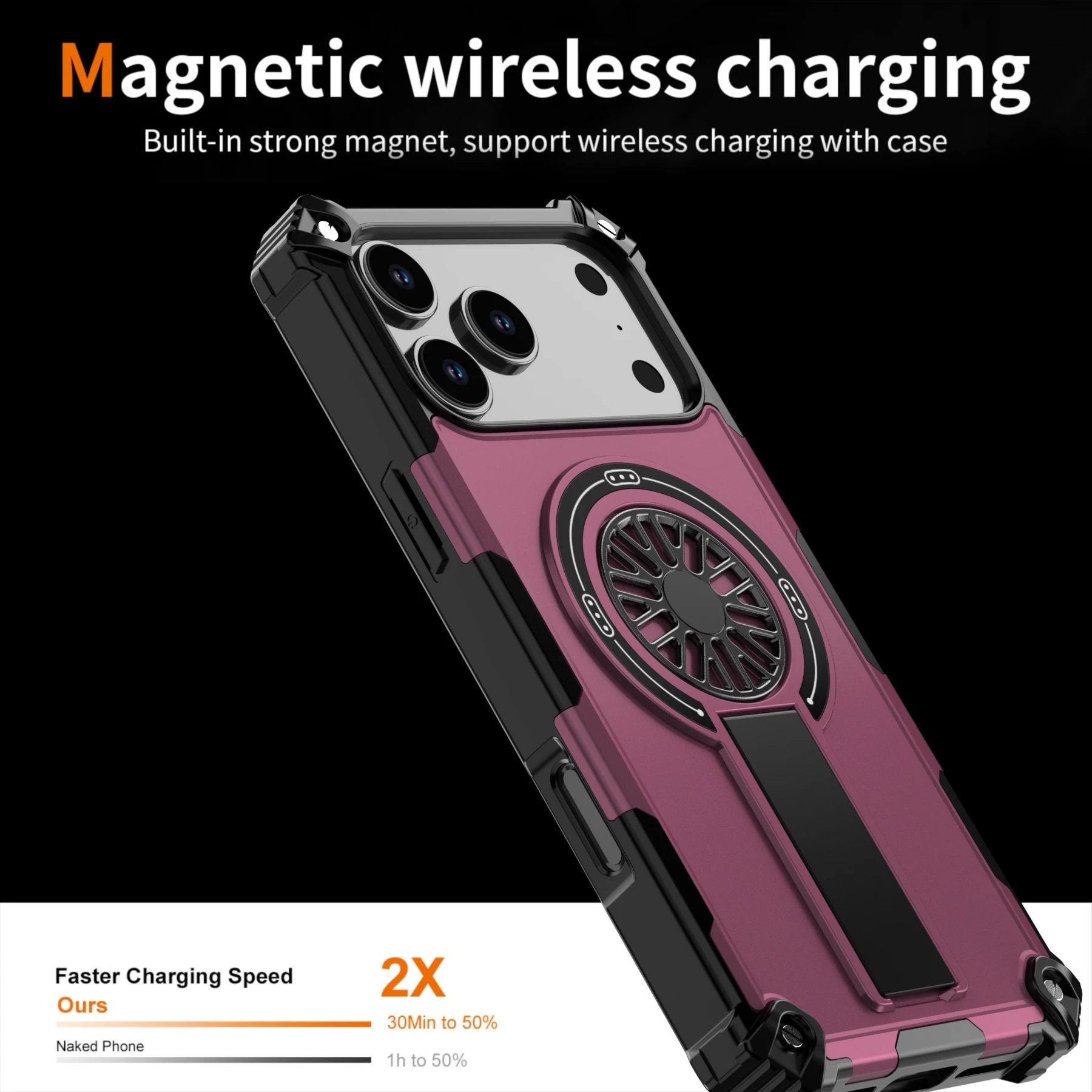 Фото Декомпрессионный чехол для iPhone 17 Air 16 16e 15 14 13 12 Pro Max Plus 11, сверхпрочный магнитный чехол-накладка со скрытой подставкой №3