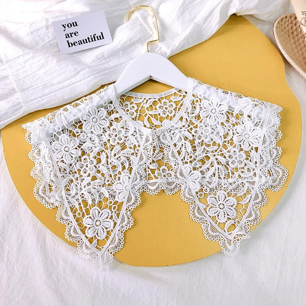 

Collar Lace Fake Women Shawl White Detachable Collars Neckline Vintage Shirt Floral Dickie Scarf Applique Cream Embroidery