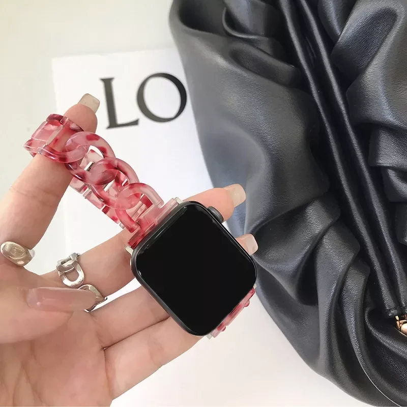 Women Luxury Watch Band For Apple Watch 44 42 40 38 41 45mm Resin Lady Bracelet For Iwatch 7/6/se/5/4/3/2/1 Transparent Strap