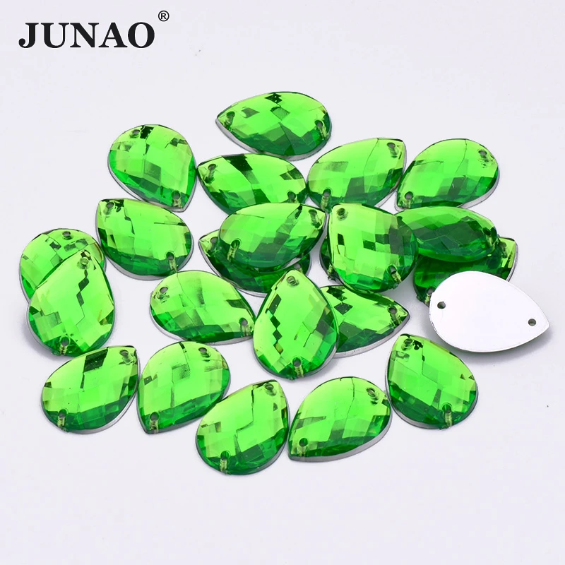 Стразы JUNAO для шитья, акриловые камни с плоской задней стороной, зеленый Алмазный страз для платьев, 8*13 мм, 18*25 мм
