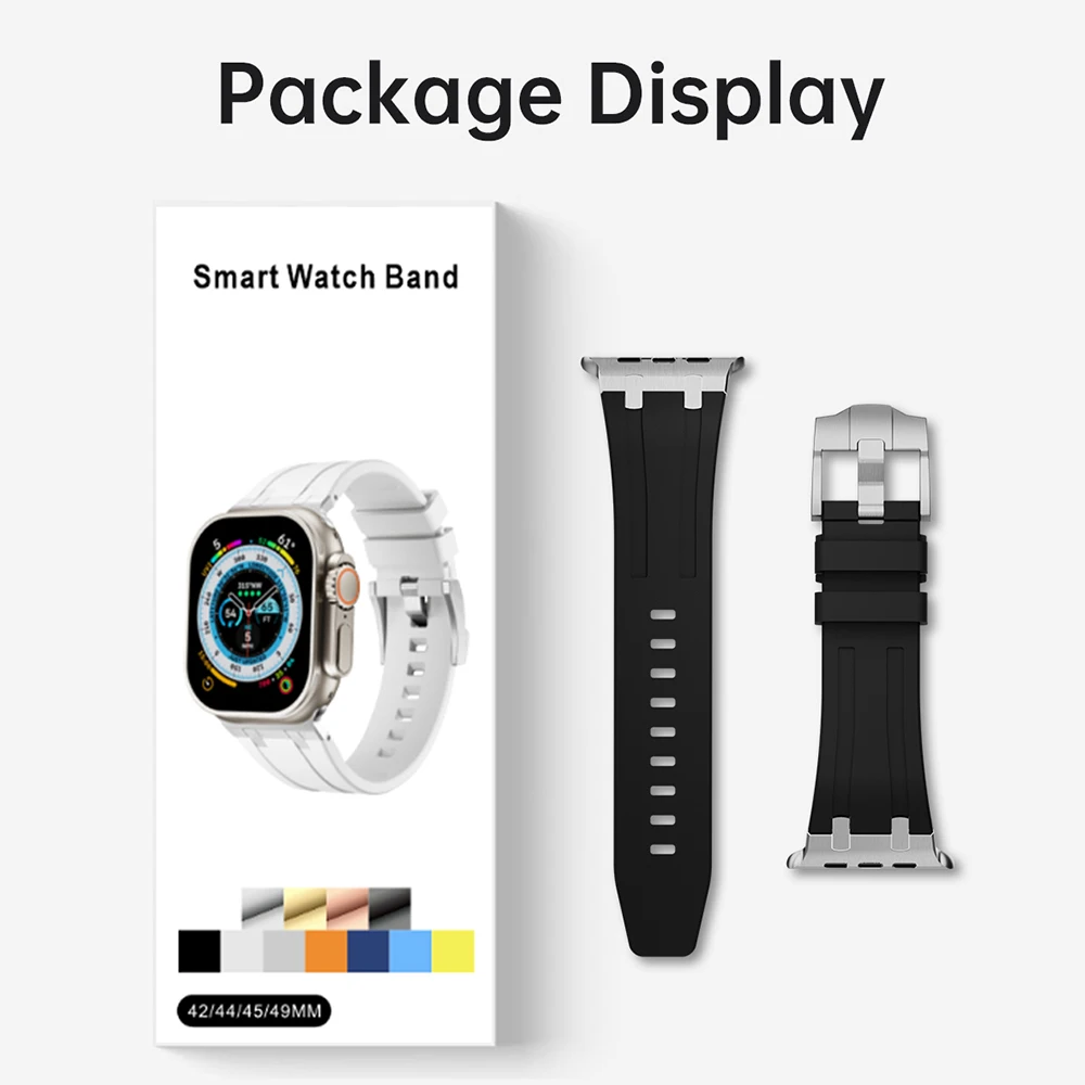 

Original Silicone Strap for Apple Watch Ultra 2 Band 49mm 45mm 44mm 42mm High Quality Liquid Silicone Bracelet iWatch 9 8 7 6 5